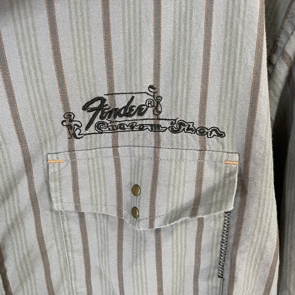 Fender Rock & Roll Religion Mens Blue Embroidered Button Up Shirt Guitar XL - Picture 6 of 8